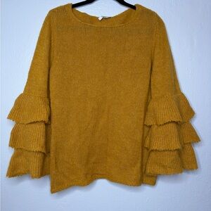 Women's Mustard Ruffle Sleeve Sweater